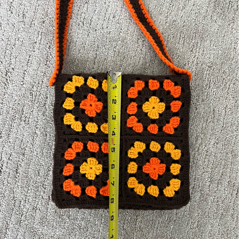 Vintage Crochet Orange and Brown Granny Square Purse - Picture 10 of 11